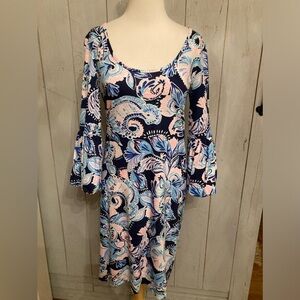 Lilly Pulitzer Navy & Baby Blue & Pink Floral Dress Belle Sleeves! Sz-S NWOT